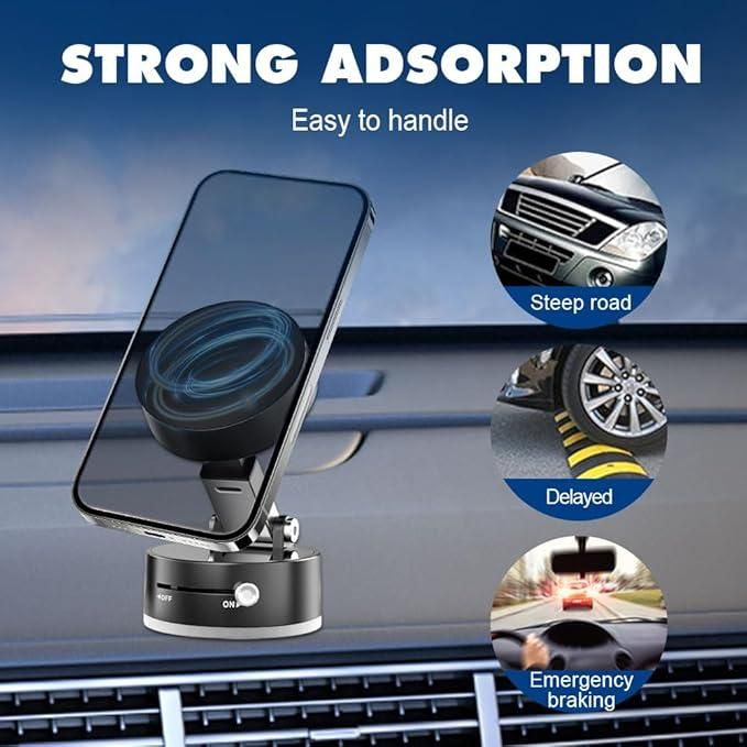 Vacuum Magnetic Suction Phone Holder – 360° Rotating, Strong Grip, Portable & Universal