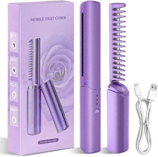 Meneflix Cordless Rechargeable Mini Hair Straightener – Hot Comb for On-the-Go Styling