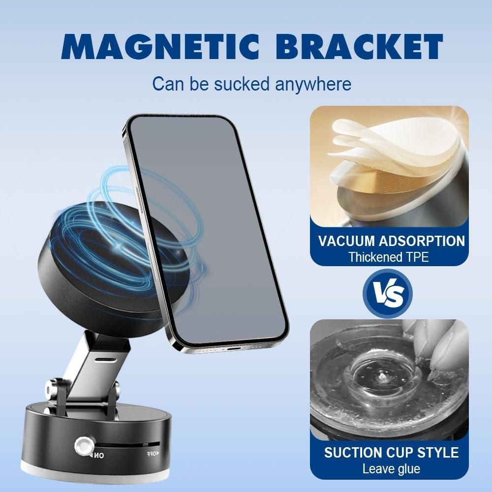 Vacuum Magnetic Suction Phone Holder – 360° Rotating, Strong Grip, Portable & Universal