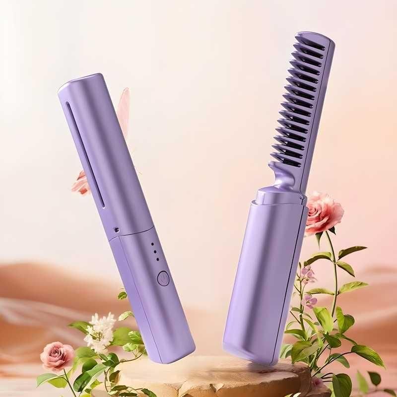 Meneflix Cordless Rechargeable Mini Hair Straightener – Hot Comb for On-the-Go Styling